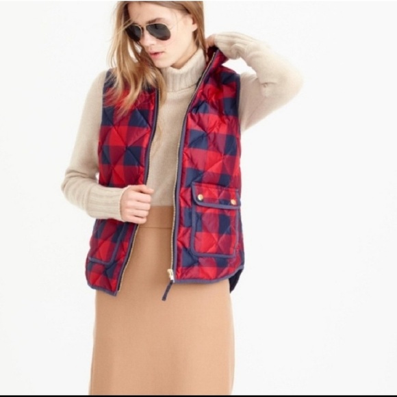 J Crew Excursion plaid quilted black and red checkered preppy vest size XL - Picture 13 of 14